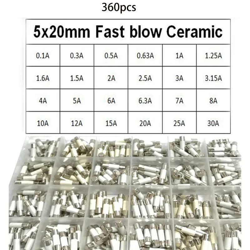 24 Valus Ceramic Fuse 5x20mm Fast Blow Fuses 0.1A 0.3A 0.5A 1A 1.5A 2A 2.5A 3A