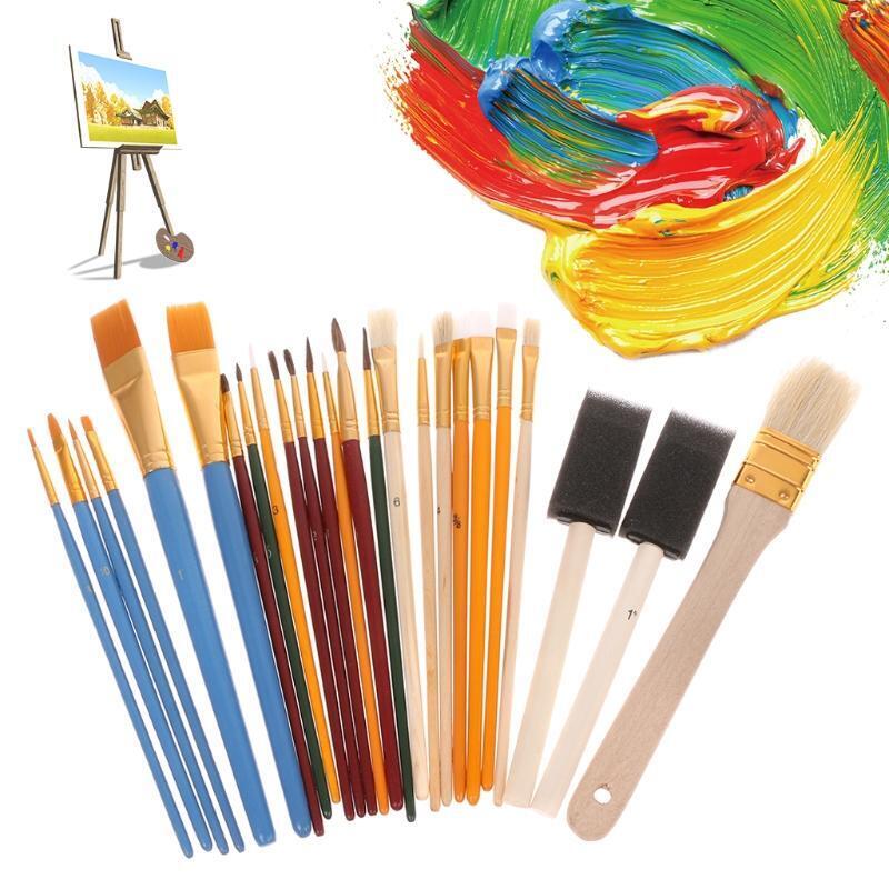 25pcs Professional Paint Brush Set Nylon Hair Oil Watercolor Pen Art Supplies