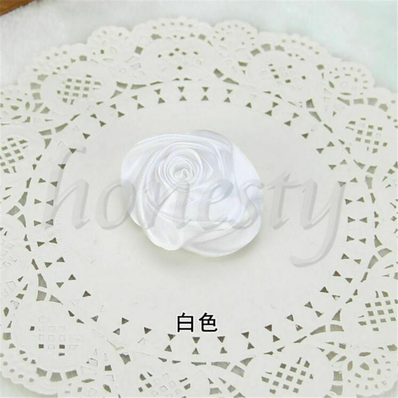 12pcs DIY Satin Ribbon Rose Flower Wedding Bouquet Appliques 9 Color
