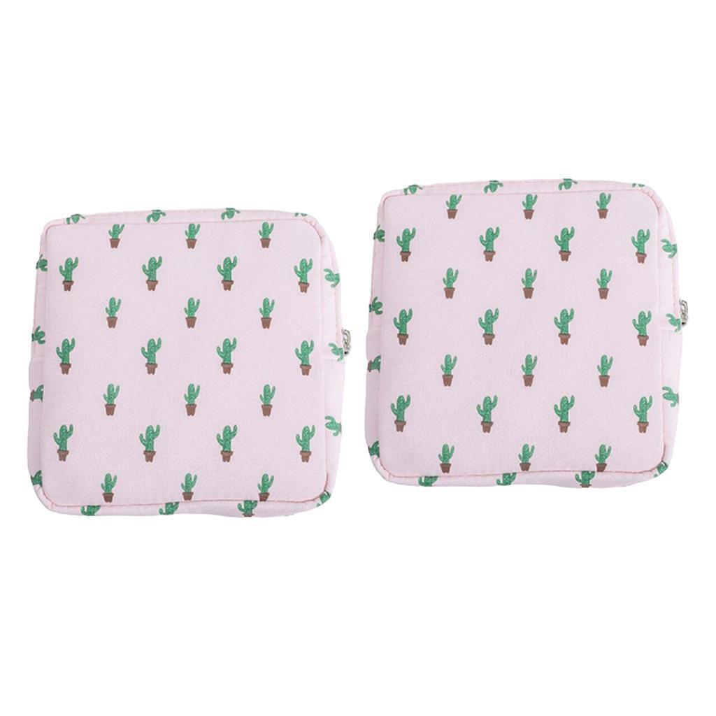 2pcs Sanitary Napkins Bag Zipper Tampons Collect Bags Pouch Organizer Cactus