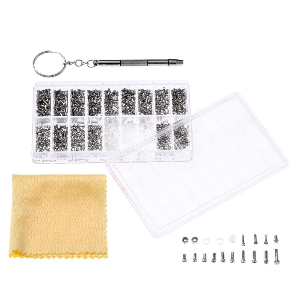 900Pcs Small Screws Glasses Repair Kit Eyeglass Screwdriver With a Plastic Case