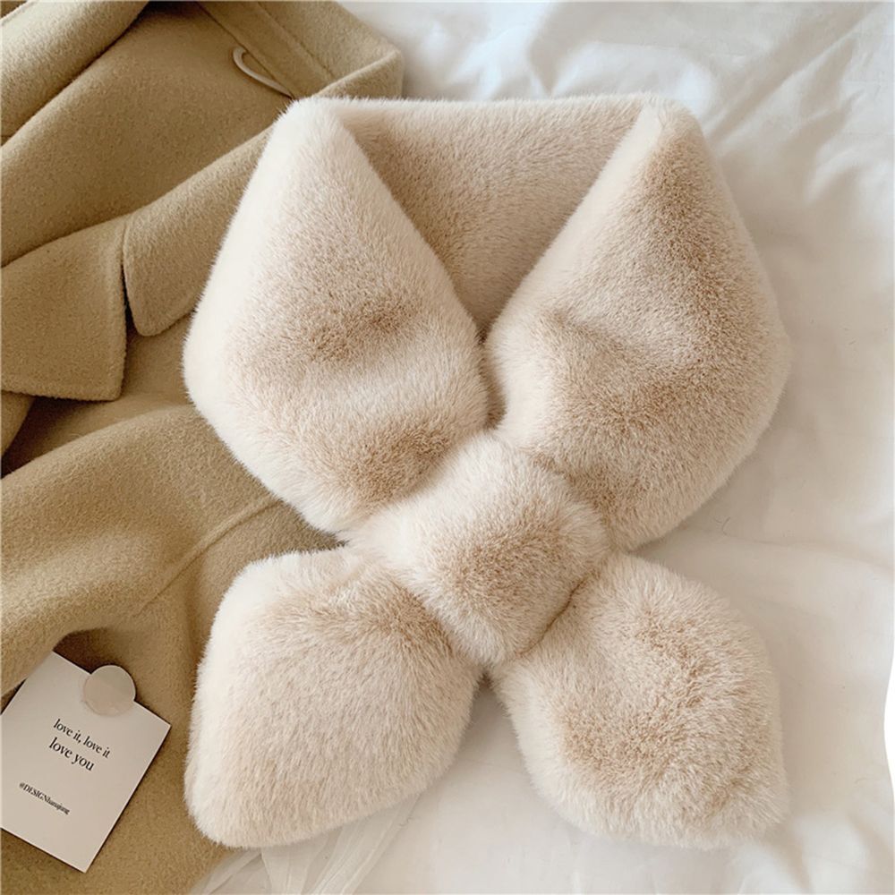 Fur Plush Elegant Shawl Neckerchief Wrap Solid Color Cross Scarf Neck Warmer