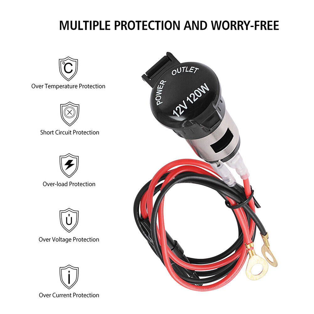 Metal Cigarette Lighter Socket 12V Power Outlet with Wires for Car Boat ATV