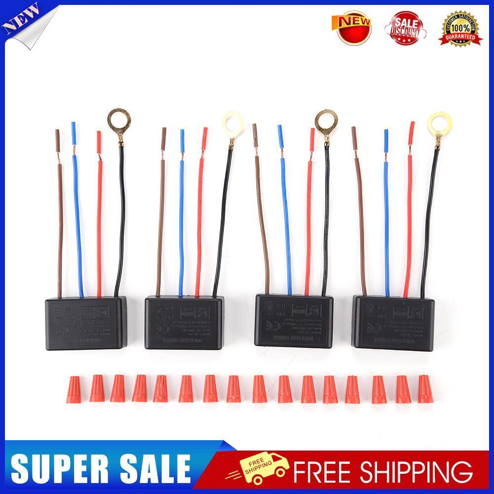 4pcs 3-Way Touch Light Dimmer Switch with Wiring Caps Table Lamp Control