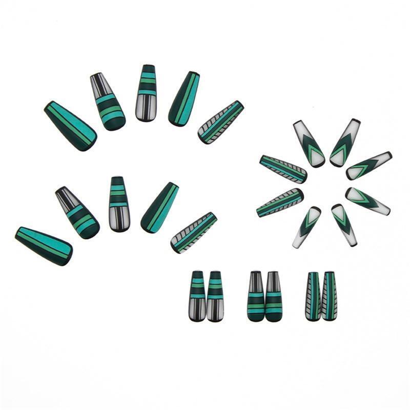 Green Plaid Press On Nail Ballerina Matte Press On Nails for Girls French Tip