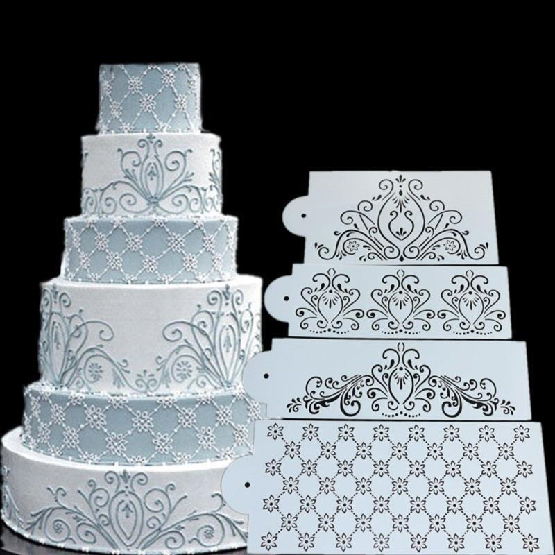 4 Pack DIY Plastic Material Sugar Sieve Moulds Plastic Fondant Printing Stencils