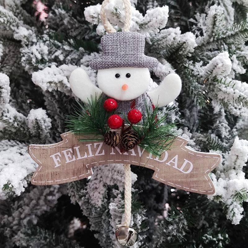 3Pcs Christmas Tree Wooden Pendant Santa Elk Hanging Sign Plaque with Pine Cone