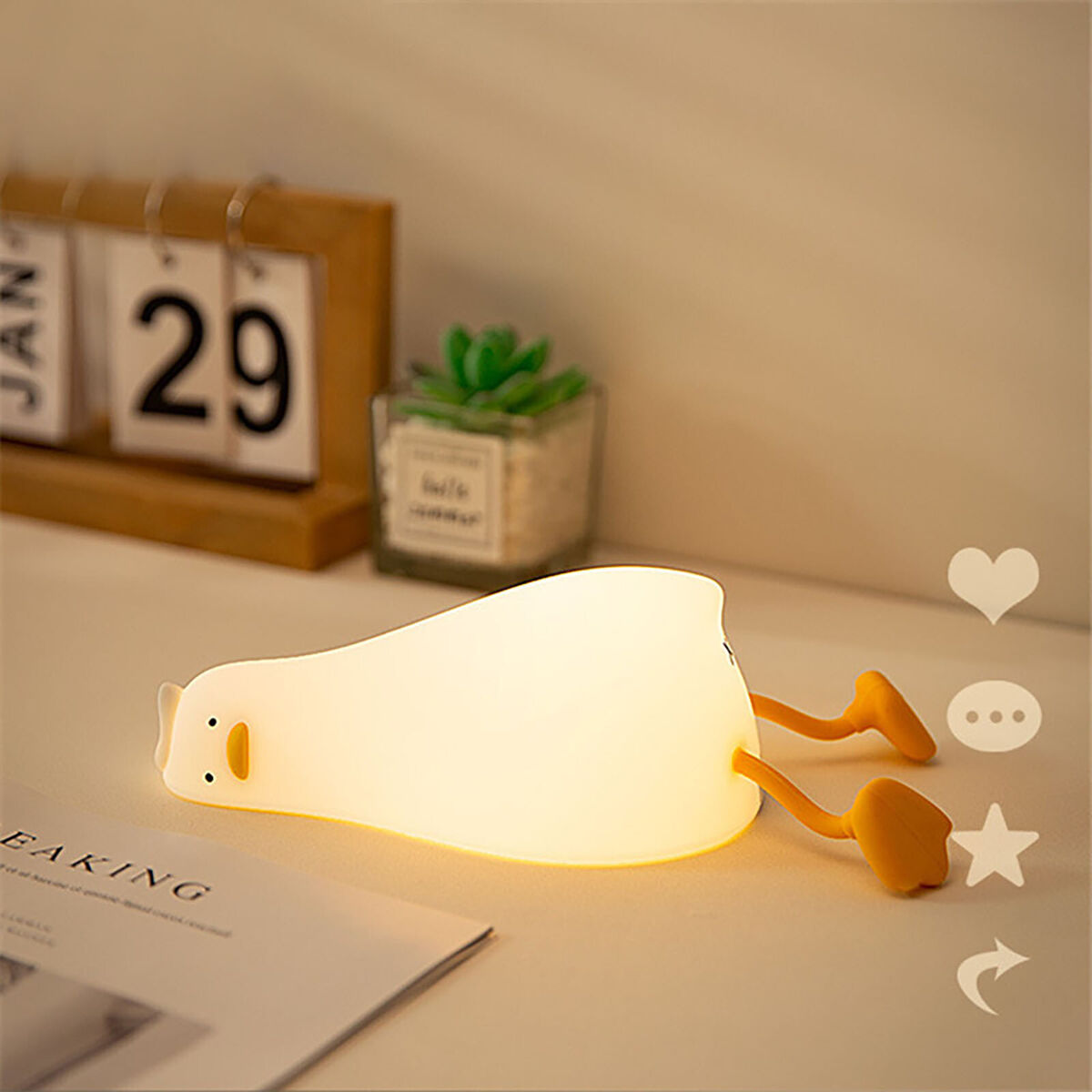 LED Night Light - Lying Duck Bedside Nursery Touch Lamp for Kids (Yellow)