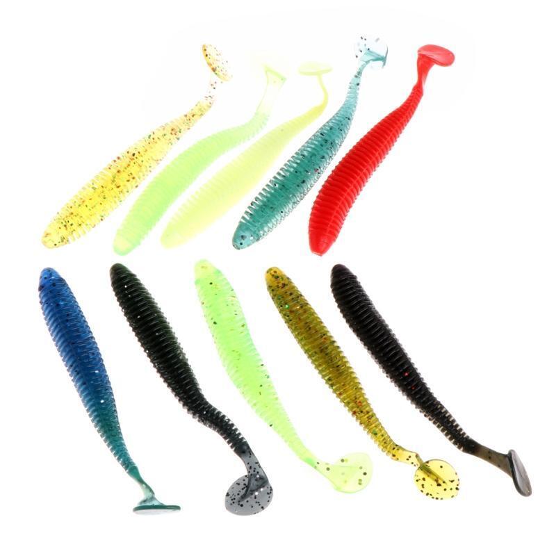 10pcs/set Fishing Lures Worm Soft Silicone T Tail Swimming Bass Bait 8.5cm 2.4g