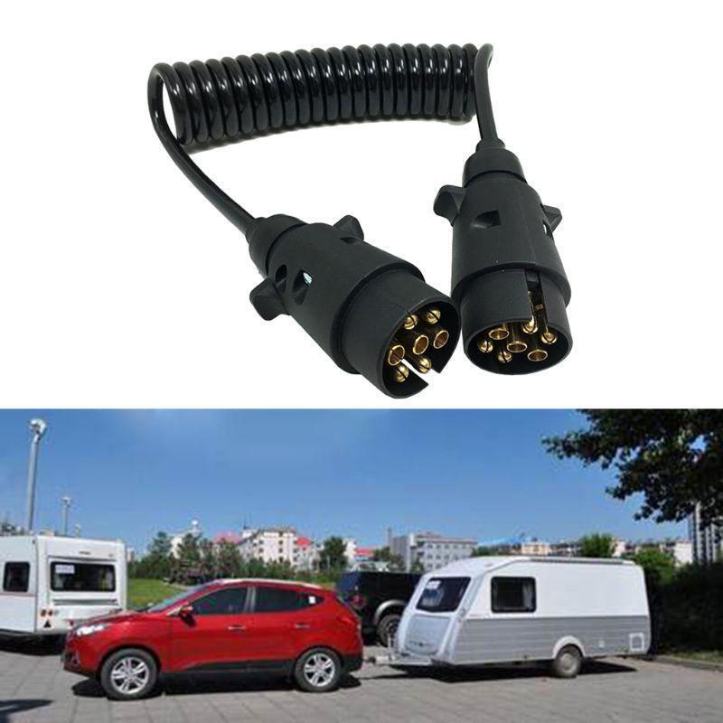 7 Way Flat Trailer Extension Coiled Cable Universal 7Pin Trailer Connector Cable