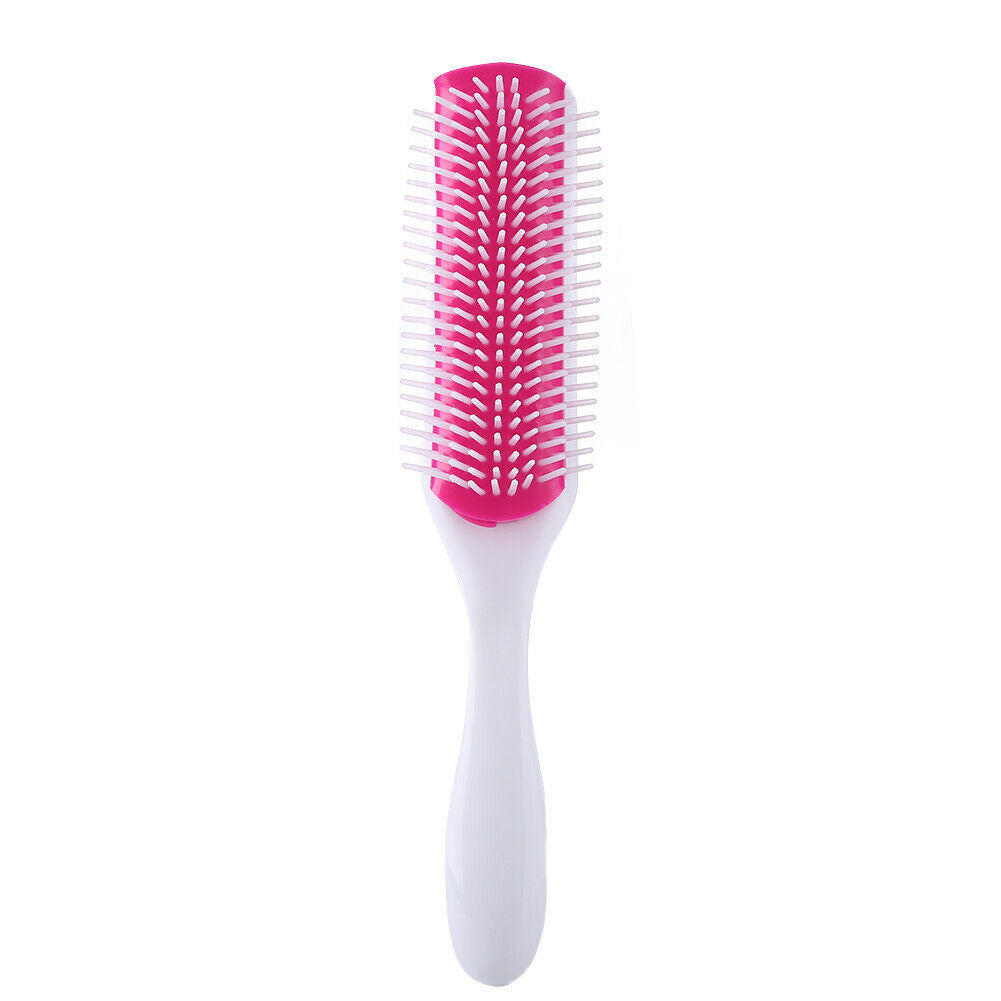 9 Rows Styling Brush Straight Curly Hair Detangling Massage Comb (White)