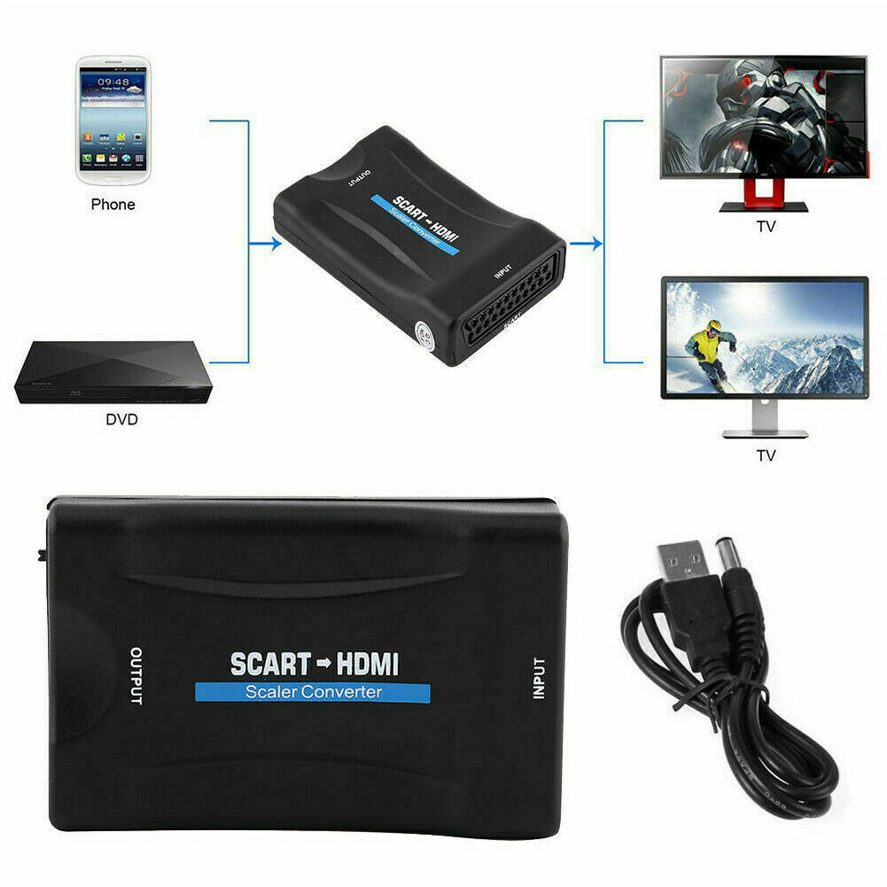 1080P SCART to HDMI-compatible Video Audio Upscale Converter Signal Adapter