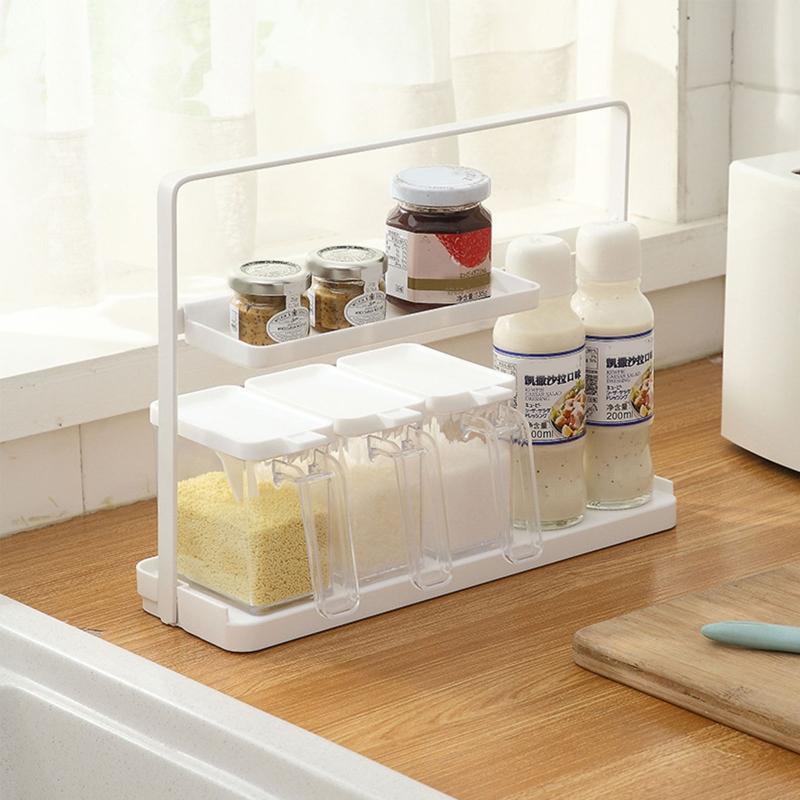 Double Layer Spice Holder with Storage Tray Seasoning Bottle Sauce Container