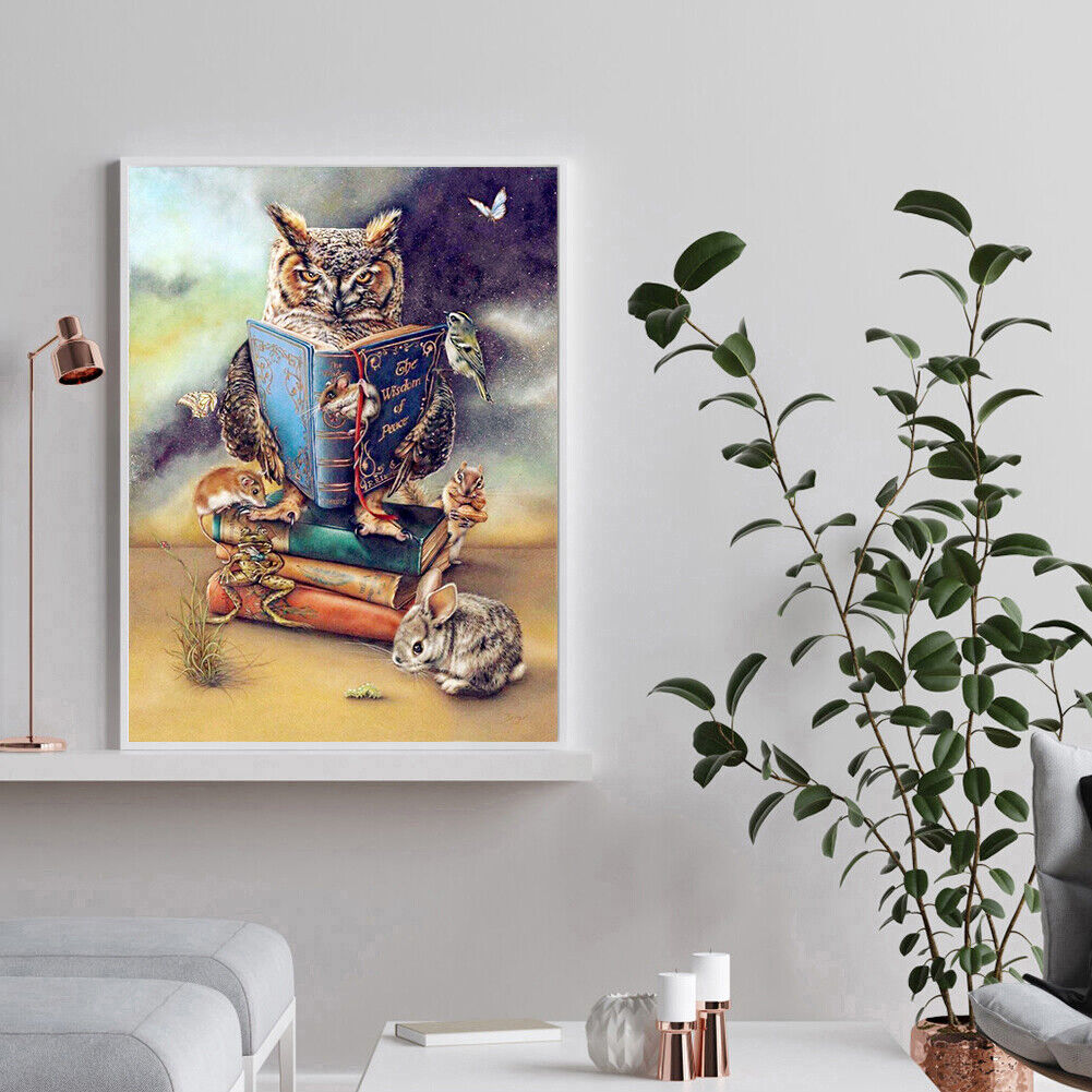 Book Owl Full Drill Round Diamond Painting 5D Mosaic Kit Picture Home Decor