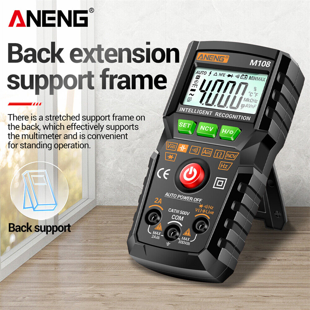 ANENG M108 4000 Counts Smart Digital Multimeter NCV DC AC Tester (Black)