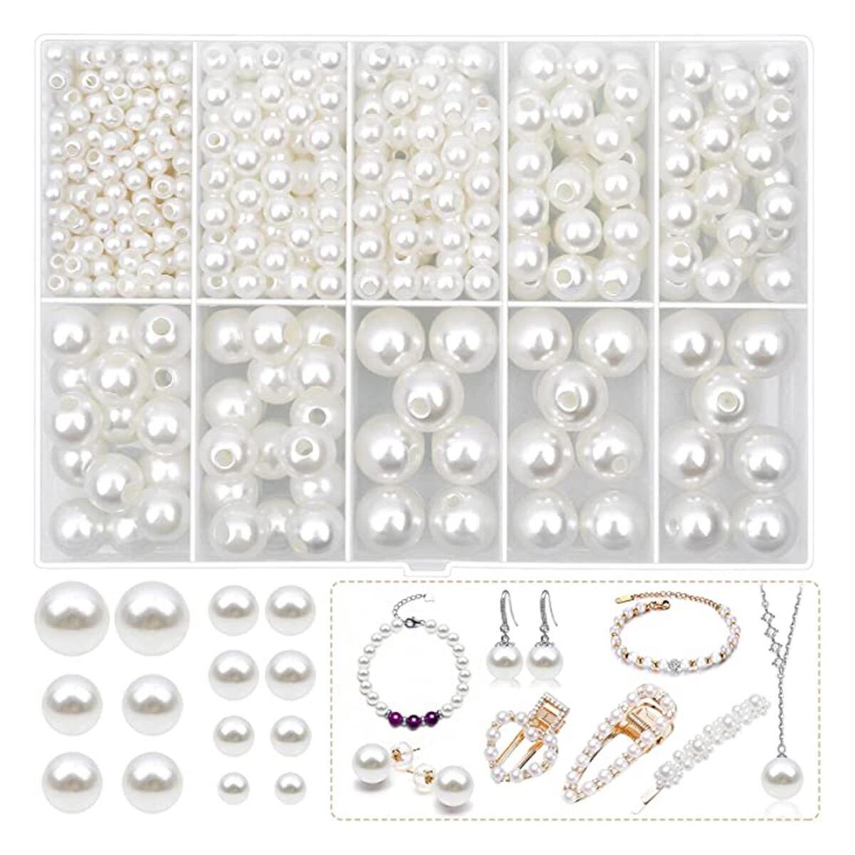 Paquet de 470 Perles En   Trou 4 Mm 6 Mm 8 Mm 10 Mm 12 Mm