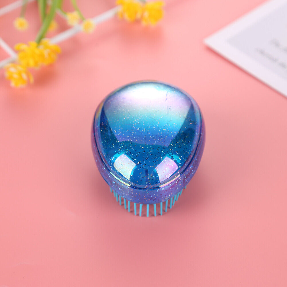 Hair Brush Egg Round Portable Hair Brushes Salon Detangling Comb (Blue)