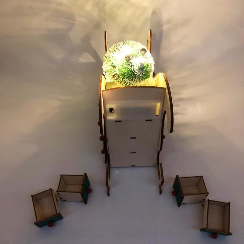 Christmas Sleigh Tree Wooden Advent Calendar Countdown LED Party Decor 24 Drawer