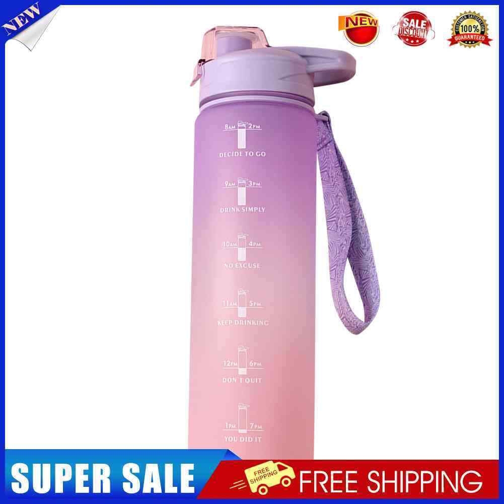 1000ml Sports Water Bottle with Time Marker Outdoor Fitness Cups (Purple)