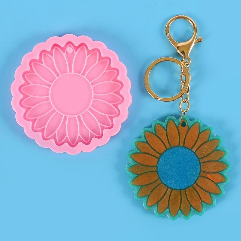 Sunflower Keychain UV Crystal Epoxy Mold Flower Shape Coaster Silicone Mould DIY