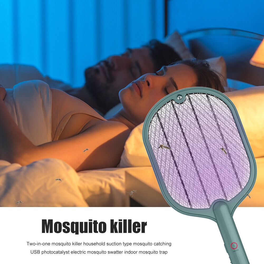Electric Insect Swatter USB Rechargeable Led Light Mosquito Killer (Green)