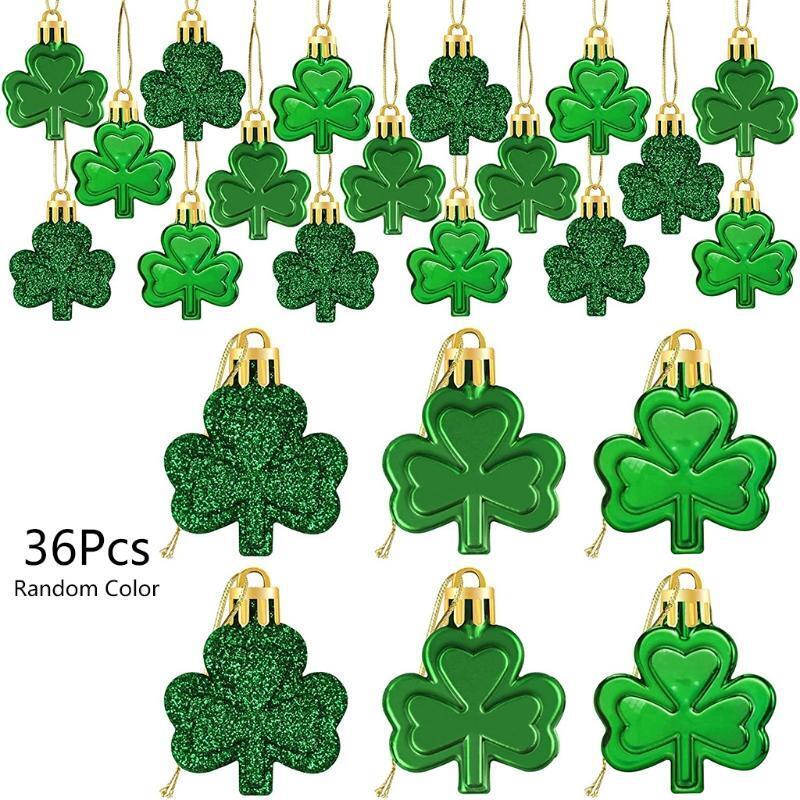 Saint Patrick's Day Ornament Lucky Clover Pendants 36 Pcs DIY Supplies