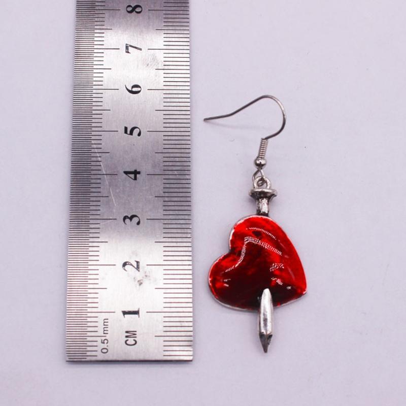 Red Dripping Oil My Heart is Hurt Heart-shaped Weird Earrings Halloween Party