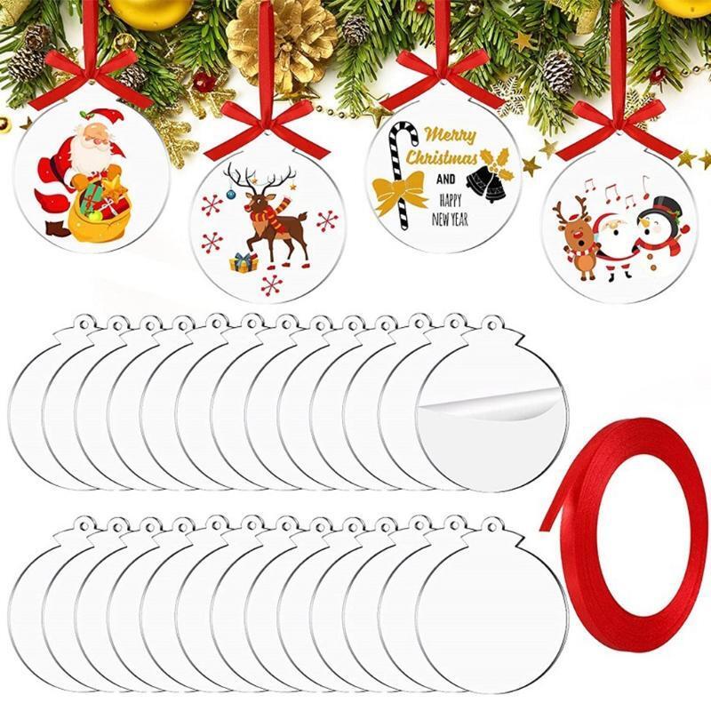 30PCS Acrylic Clear Christmas Baubles Round Garland Christmas Decoration Outdoor