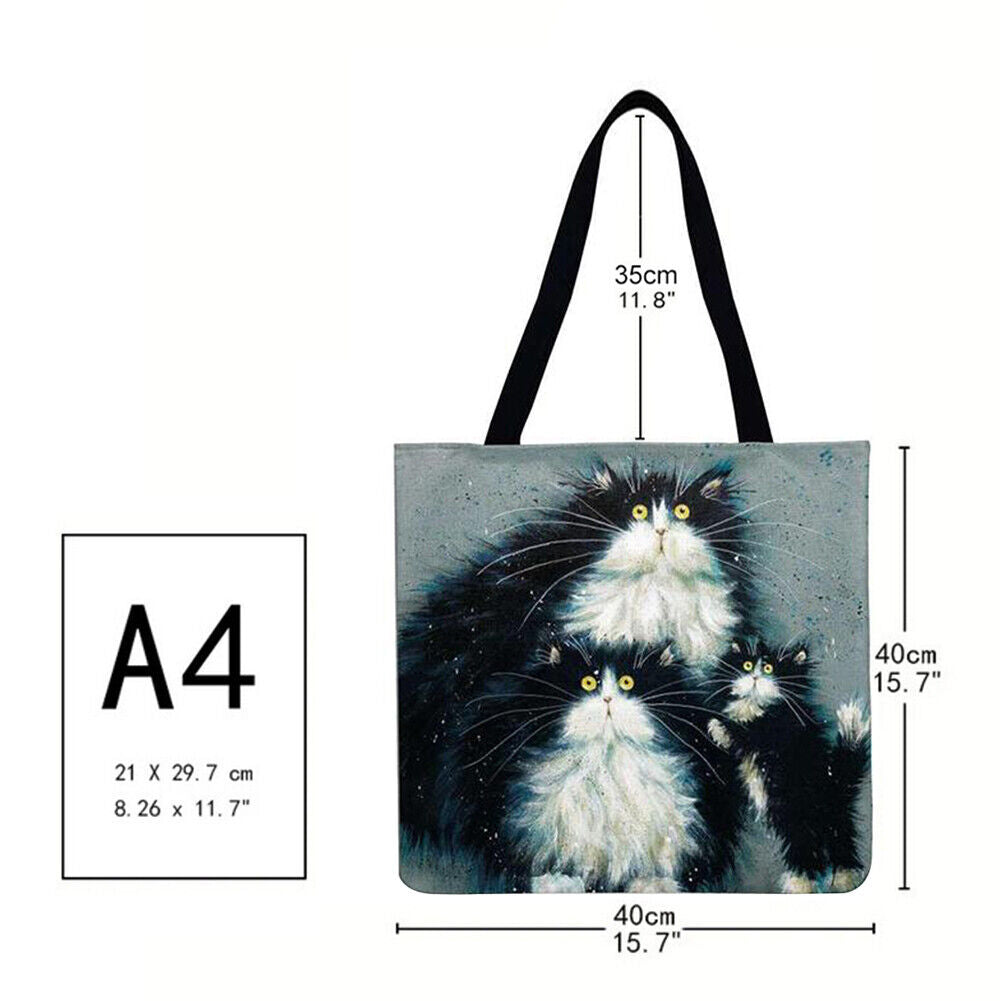 Three cats Printed Shoulder Shopping Bag Casual Large Tote Handbag 40*40cm