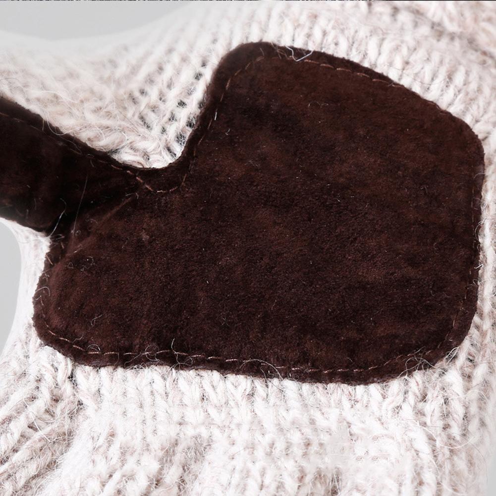 Knitted Half Finger Gloves Men Women Winter Warm Thick Flip Gloves (Beige
