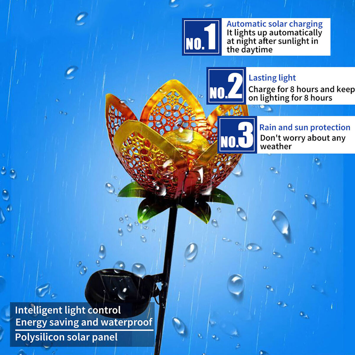Flowers Solar Lights, Garden Stake Metal Art Lamp, Waterproof for Outdoor