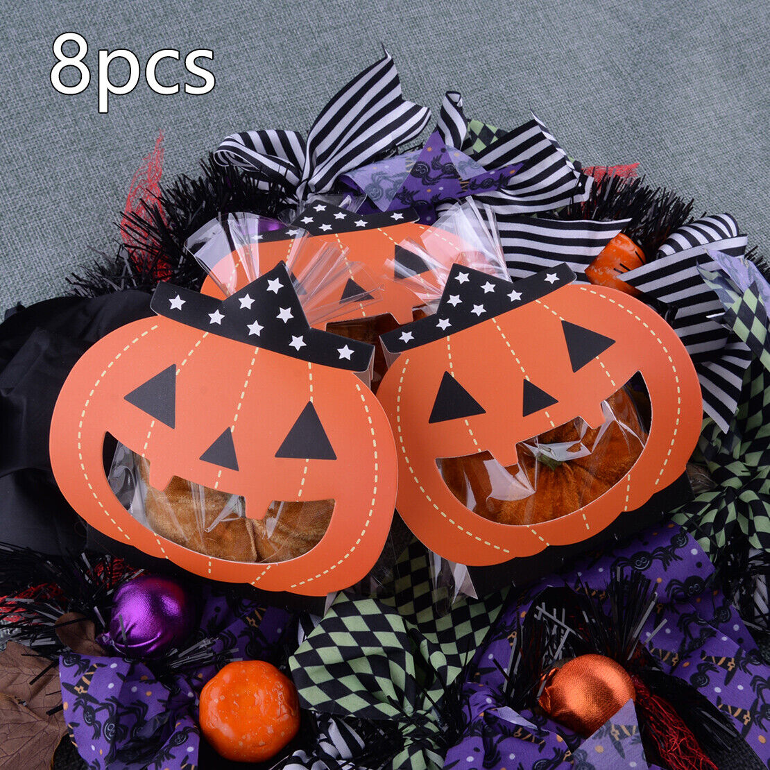 8pcs Halloween Pumkin Paper Bags Christmas Candy Sweet Favour Gift Box Bags