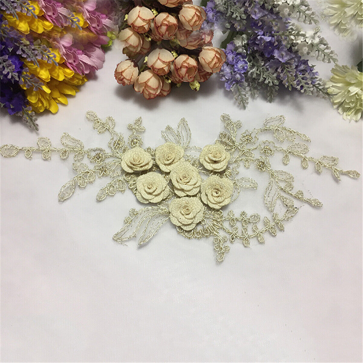 Lace Embroidered Flower Neckline Collar Trim Patch Wedding DIY Sewing Applique