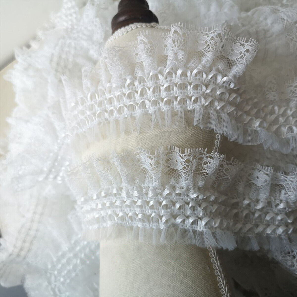 White Pleated Elastic Lace Trim Ribbon Collar Cuff Clothing Sewing Craft DIY