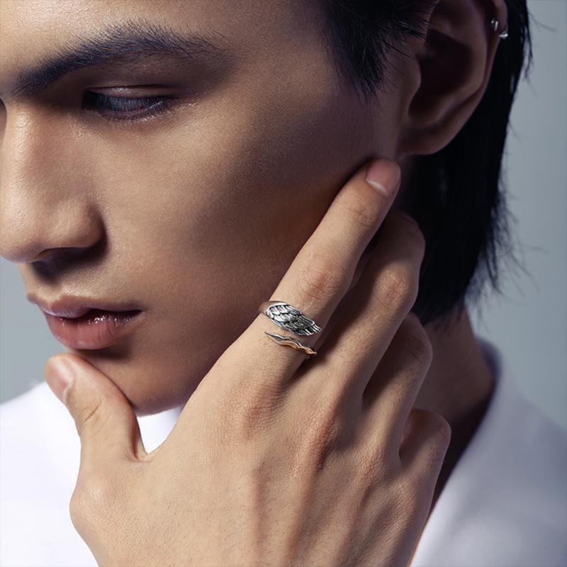 Angel Demon Wing Ring Couples Punk Adjustable Rings Birthday Gift for Men Women