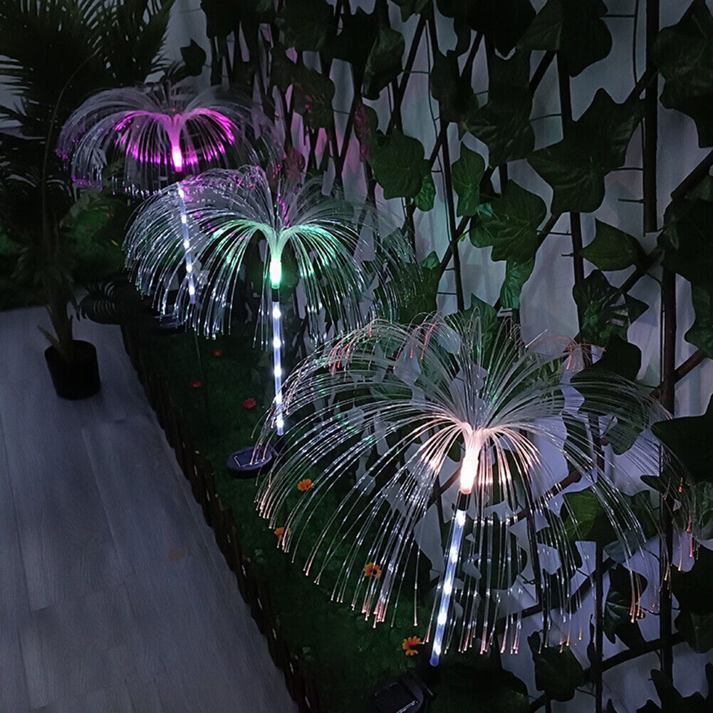 2pcs Solar Fiber Optic Garden Lawn Light Jellyfish Outdoor Path Ground Lamp