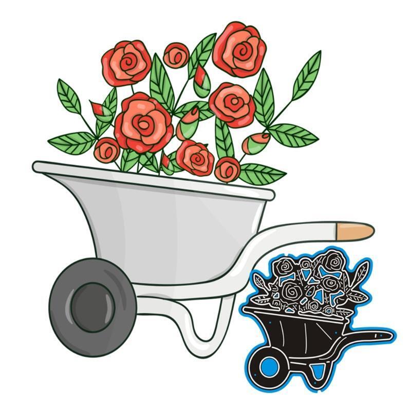 Spring Garden Roses Cart Metal Scrapbooking Cutting Dies Paper Greet Cards Decor