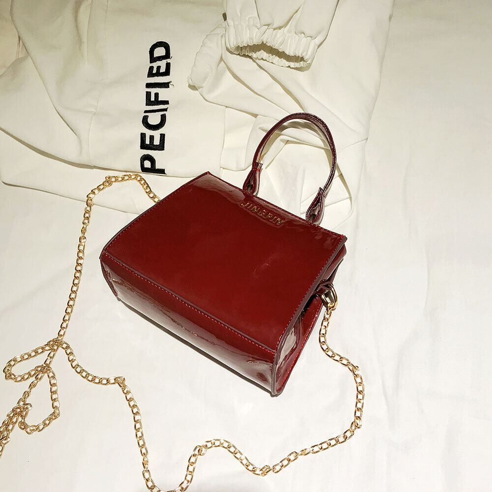 Fashion Women Crossbody Bag Patent Handbag Chain Shoulder Bags Gift (Red)-2