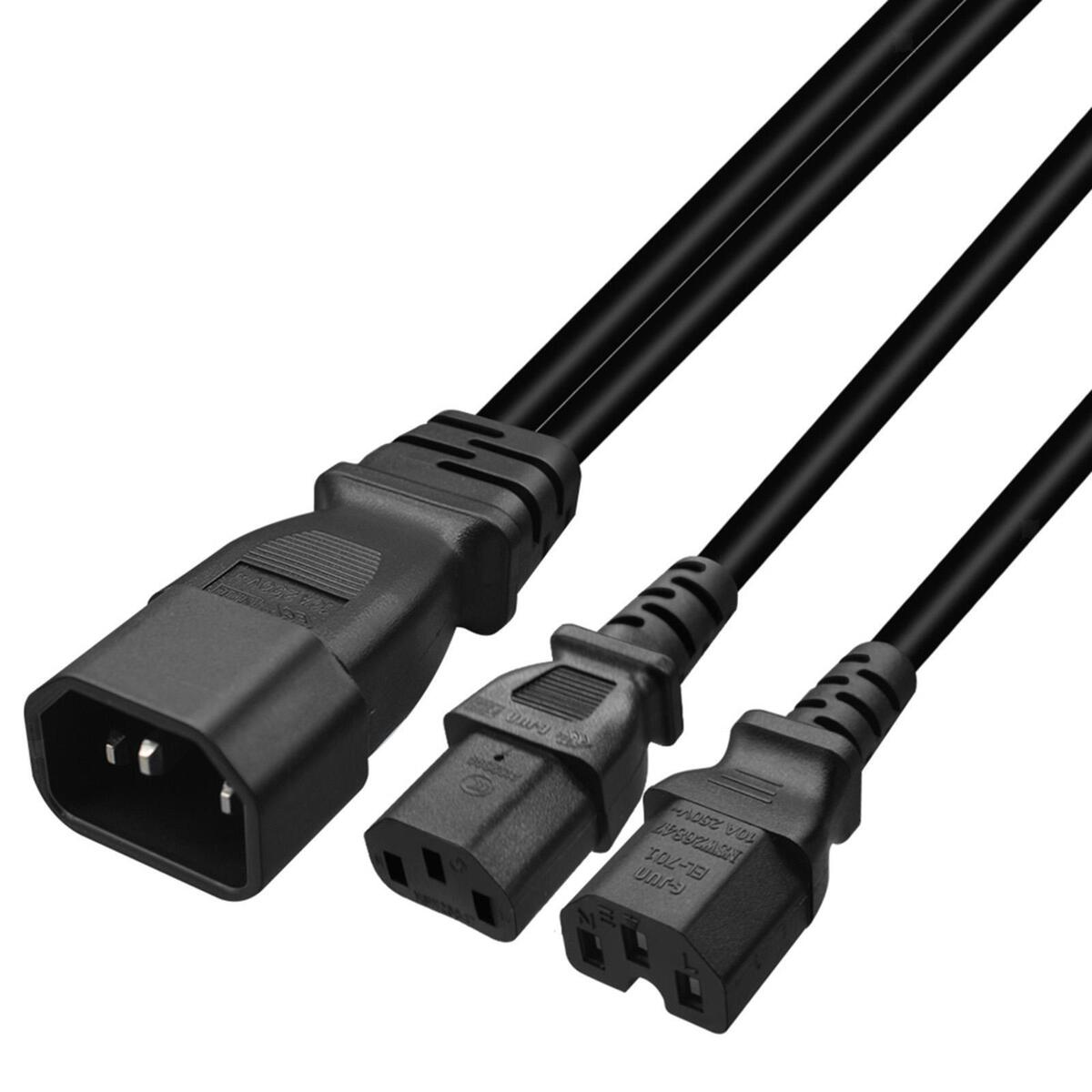 IEC320 C14 to IEC320 C13+C15 Y Splitter Power, Power Cable Replace Part Portable