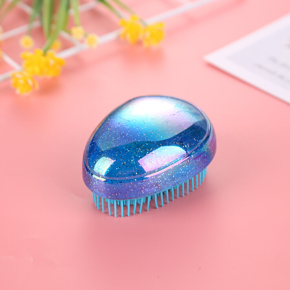 Hair Brush Egg Round Portable Hair Brushes Salon Detangling Comb (Blue)