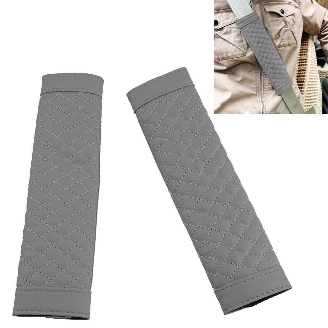 2pcs Grey PU Leather Car Seat Belt Shoulder Relax Cover Cushion Harness Pad