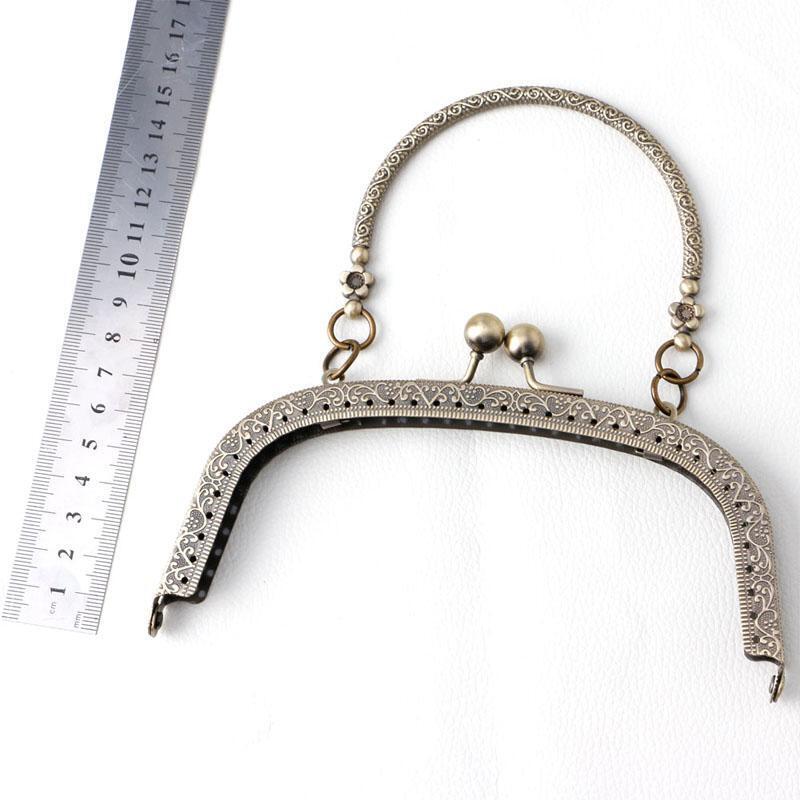 1PC Bronze Tone Arch Flower Metal Purse Bag Frame Kiss Clasp Lock with Handle