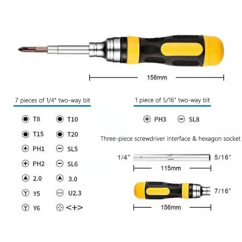 Multi-Bit Screwdriver Nut Driver Multi Tool with 8 Industrial Strength Bits