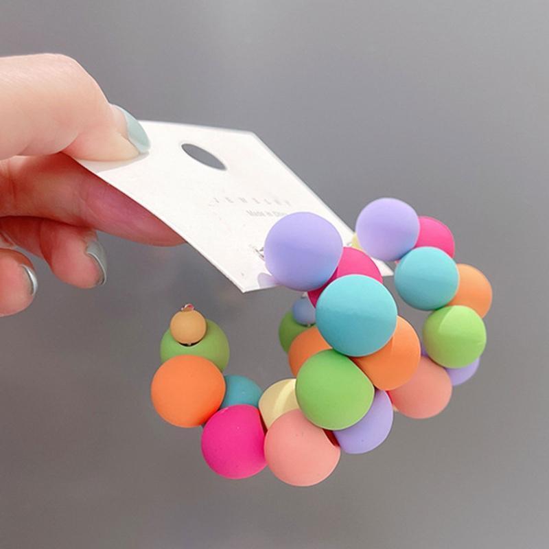 Women Colorful C-Shaped Earrings Hoop Summer Wedding Party Jewelry Present