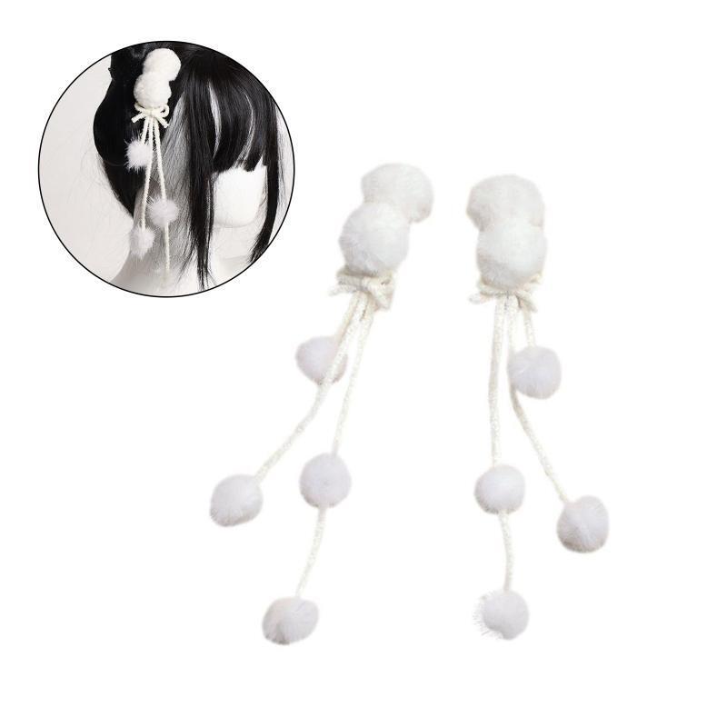 Lolita Double Ponytail Hair Accessories Tassel Pom Pom Hair Pin Hair Side Clips