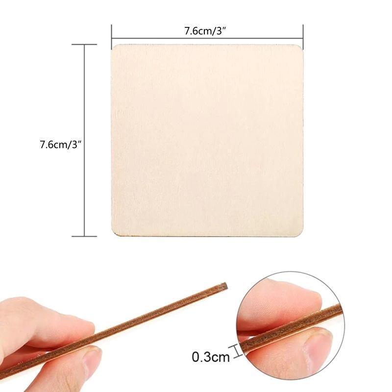30Pcs Unfinished Wood Squares Blank Pieces Cutouts Wooden Slices for DIY Craft