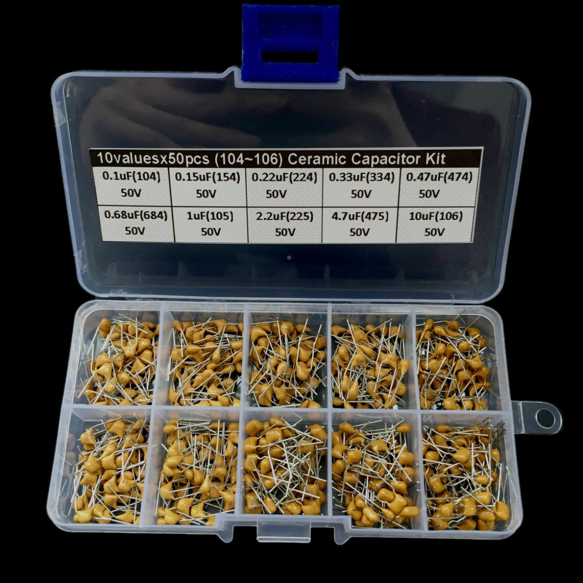 0.1uF~10uF (104~106) 10values x50 Multlayer Ceramic Capacitor Assorted kit box