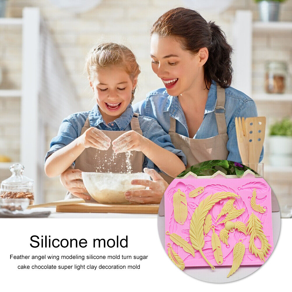 DIY Silicone Feather Wing Crystal Drop Mold Fondant Dessert Making Mould