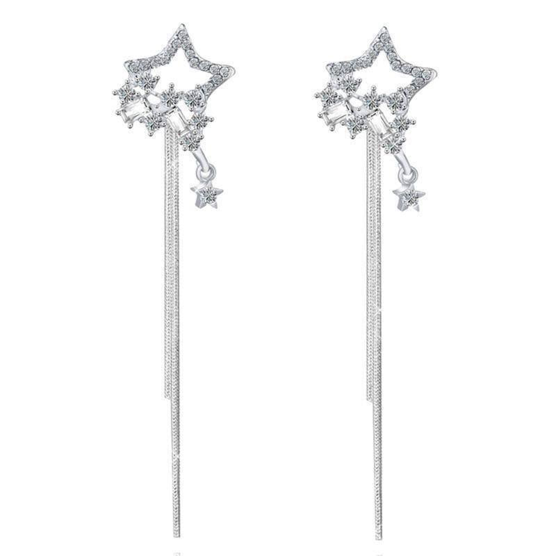 Fashion  Crystal Rhinestone Hollow Five-pointed Star Hanging Earrings Ladies Fa