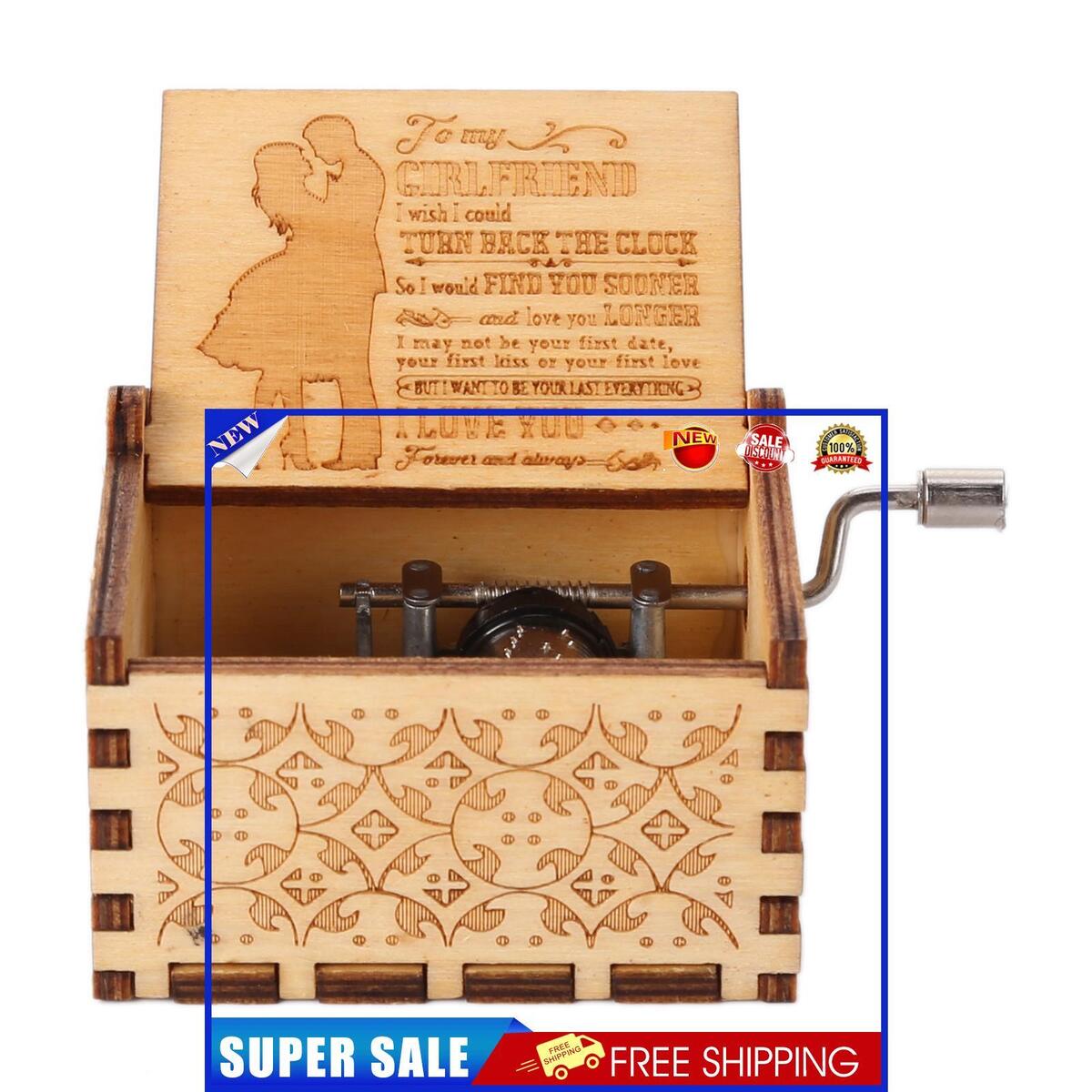 Wooden Music Box, Hand Crank Engraved Musical Box, Valentine Gifts (6)
